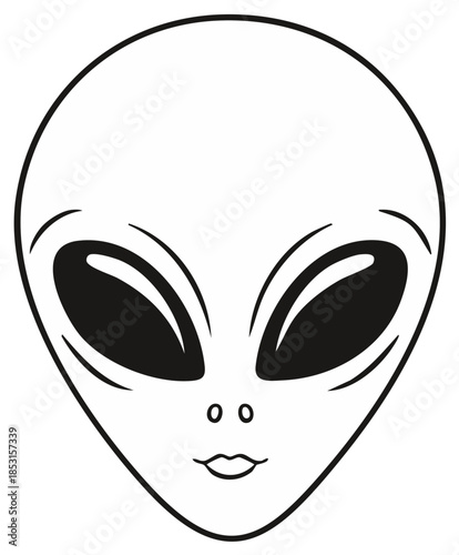 Classic Grey Alien Head Vector Illustration Simple Black and White Line Art