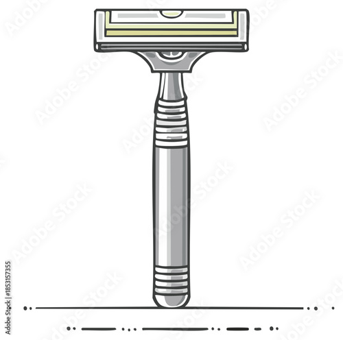 Illustration of a metal razor in a hand drawn style shaving concept, self grooming