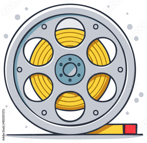 A classic movie film reel cartoon illustration for cinema entertainment and media design