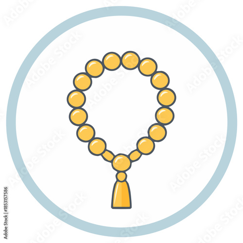Golden yellow spiritual rosary or prayer beads with round elements and decorative tassel