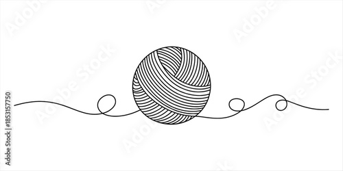 Minimalist design featuring a continuous thread unraveling from a yarn ball Vector, illustration