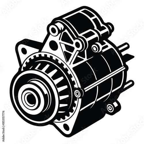 engine starter motor line art silhouette vector illustration