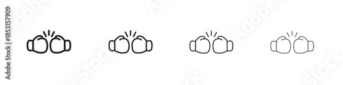 Two boxing gloves icons, Set of linear icons. Black linear palm icons