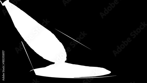 Minimalist white sailboat silhouette against a black background, vector style, nautical graphic.