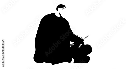 Two Figures in a Cloaked Silhouette: One Kneeling Beside a Lounging Form.