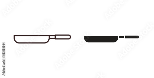 Frying pan icons. thin line and glyph vector icons pack on white background