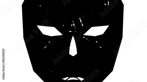 Silhouette Mask Illustration with White Eye Slits Featuring a Bold Minimal Black Face.