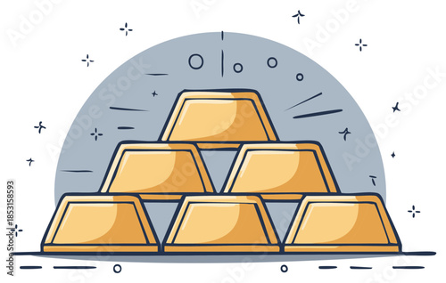 Gold bars stacked in a pyramid vector illustration