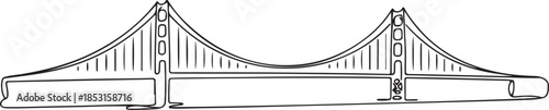 Golden Gate Bridge one line drawing, San Francisco landmark for USA travel concepts.one line vector illustration with out background.