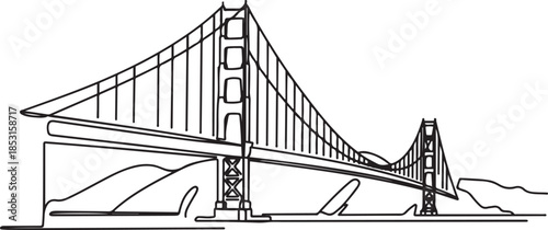 Golden Gate Bridge one line drawing, San Francisco landmark for USA travel concepts.one line vector illustration with out background.