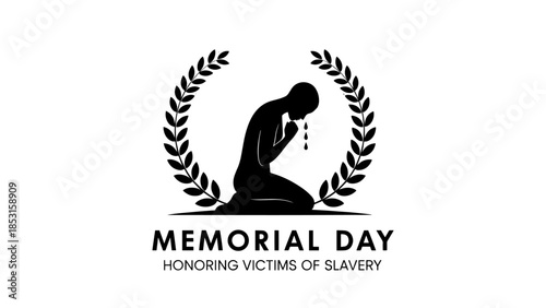 Memorial Day Logo Depicting Kneeling Figure with Laurel Wreath in Honor of Victims and Remembrance.