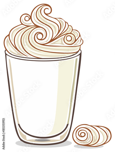 Delicious creamy dessert with swirls of whipped cream in a clear glass cup