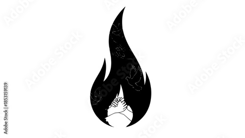 Stylized black flame icon representing fire energy and intensity for branding and design.