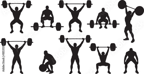 Dynamic Silhouettes Of Athletes Performing Weightlifting And Strength Training fitness exercise