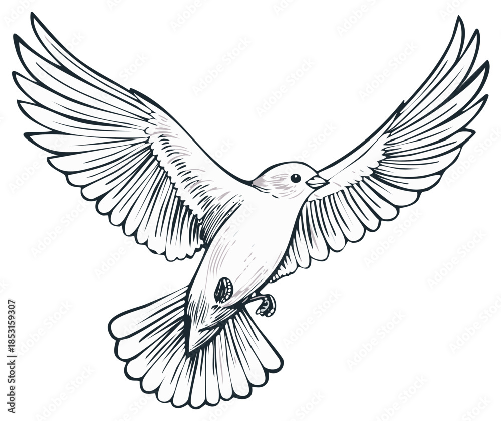 Obraz premium Elegant Illustration of a Soaring Bird with Detailed Wing Feathers