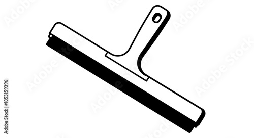 Flat window squeegee with handle used for cleaning glass surfaces.