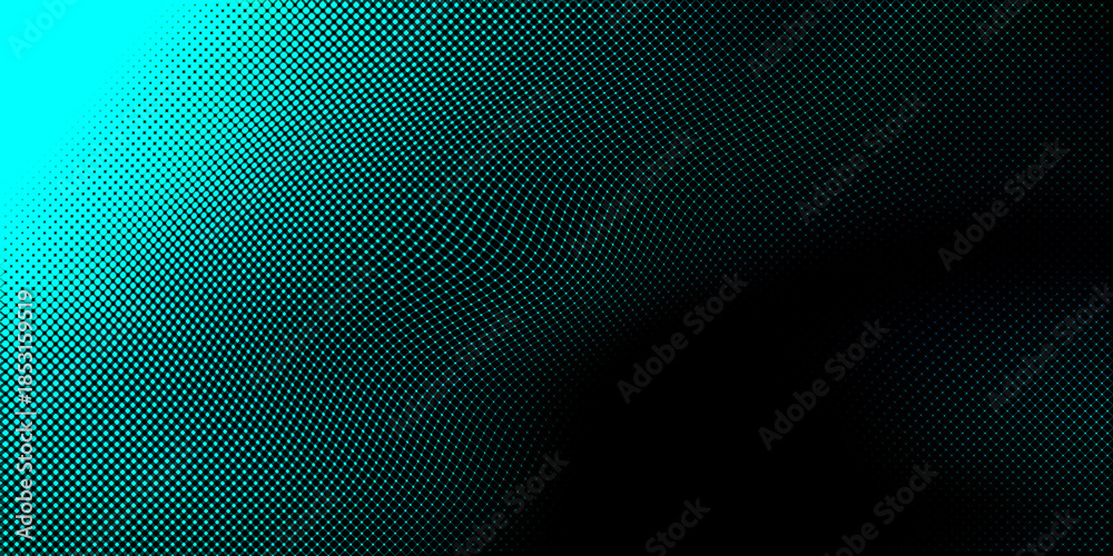 Obraz premium Abstract Halftone Gradient: Turquoise Dots on Black Background