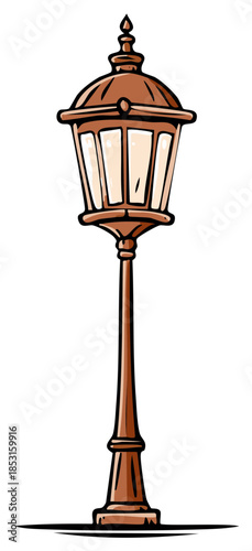 Illustrated vintage street lamp brown design