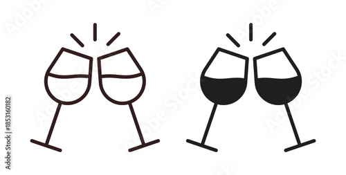 Glass-cheers icons. thin line and glyph vector icons pack on white background