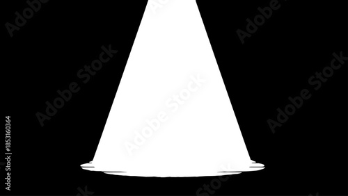 Isolated white spotlight cone illuminating empty dark stage.
