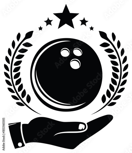 Bowling Ball on Hand with Laurel Wreath and Stars Silhouette, Bowling Achievement Symbol