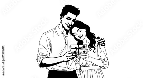Affectionate young couple sharing a moment while taking a selfie together.