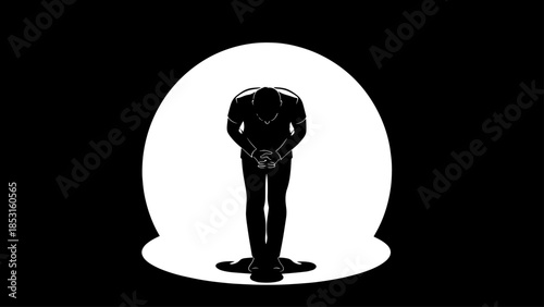 Solitary silhouette bowing in a dramatic spotlight onstage.