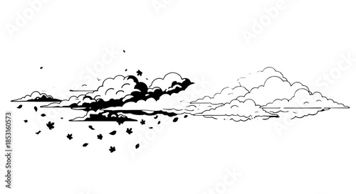 Contrasting storm cloud sketch transitioning to calm clear sky.