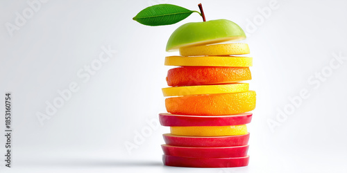 A tall stack of various fruit slices.