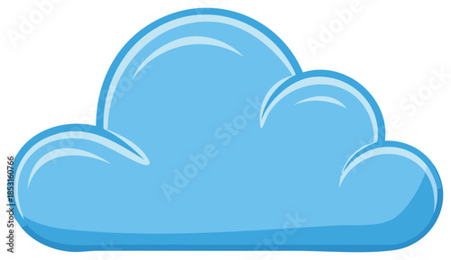 Cartoon Illustration of a Single Blue Cloud Isolated on a White Background
