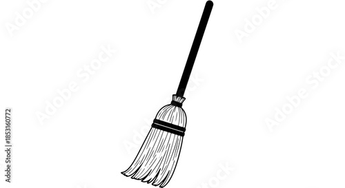 Black and white illustration of a traditional household broom.