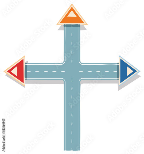 Crossroads with Directional Arrows Offering Choices and Decisions