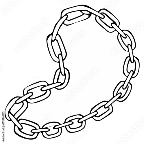 Outlined Chain Forming a Curved Shape, Black and White Illustration