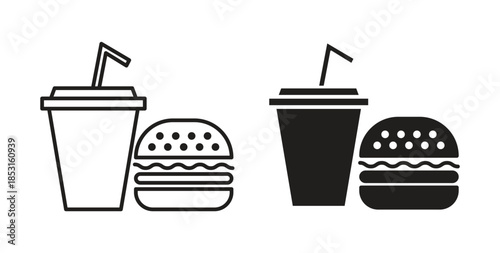 Hamburger soda icons. thin line and glyph vector icons pack on white background
