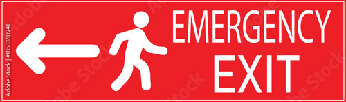 Emergency Exit Sign with Left Arrow and Running Man Icon for Fire Escape Routes, Evacuation Direction Guidance, Safety Wayfinding Symbol for Buildings, Offices, Public Areas, Factories, and Compliance