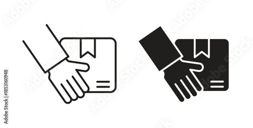 Hand holding box icons. thin line and glyph vector icons pack on white background