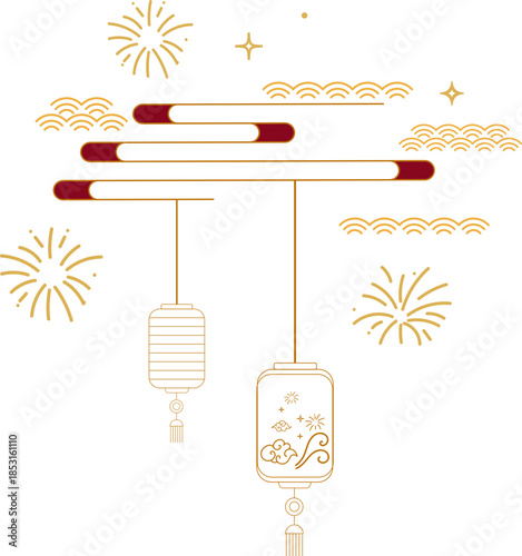 Chinese Cloud And Lantern Decorative Element