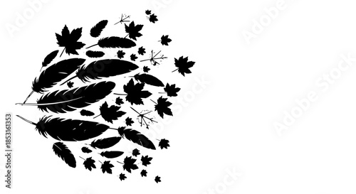 Silhouette of Foliage and Branches: A Black and White Botanical Pattern.