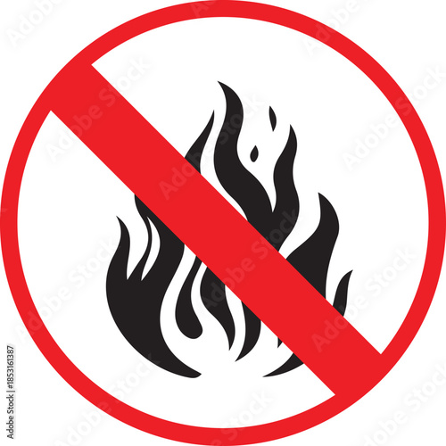 No Fire Vector Icon | Open Flame Prohibited Sign, Fire Safety Restriction Symbol, Hazard Warning Pictogram, Flat Vector EPS PNG JPG.
