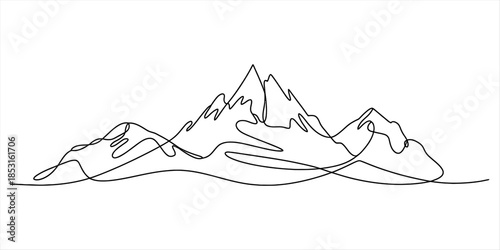 Minimalist one line drawing of a majestic mountain range Vector, illustration