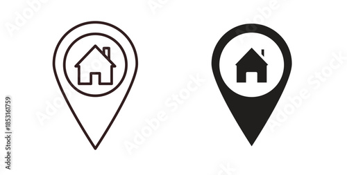 Home location icons. thin line and glyph vector icons pack on white background