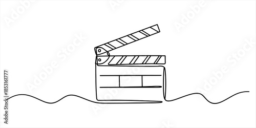 Simple continuous line drawing of a clapperboard Vector, illustration