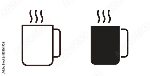 Hot coffee Mug icons. thin line and glyph vector icons pack on white background