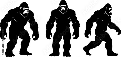 Bigfoot Silhouette Walking Pose Vector Illustration