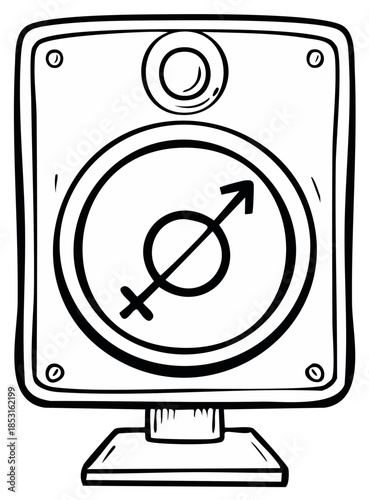 Cartoon Speaker with Male and Female Gender Symbol for Audio or Sound