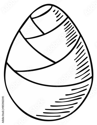 Abstract Easter egg with geometric patterns and shading in black and white