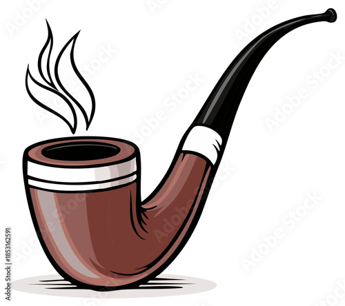 Brown Tobacco Pipe with Smoke Vintage Smoking Accessory Illustration