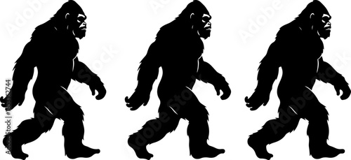Bigfoot Silhouette Walking Pose Vector Illustration