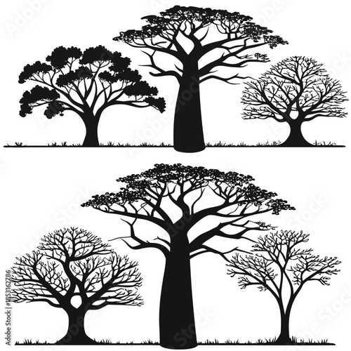 Vector illustration tree silhouettes in various seasons