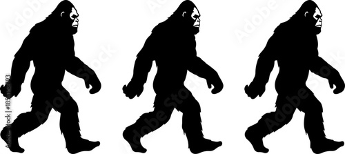 Bigfoot Silhouette Walking Pose Vector Illustration